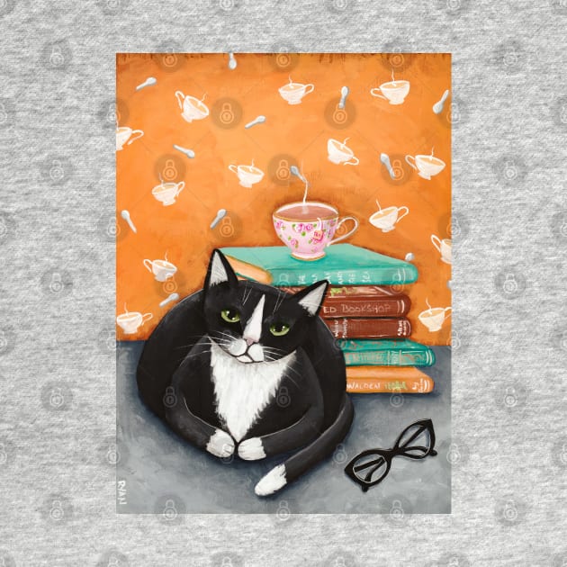 Tea, Books, and Cats by KilkennyCat Art